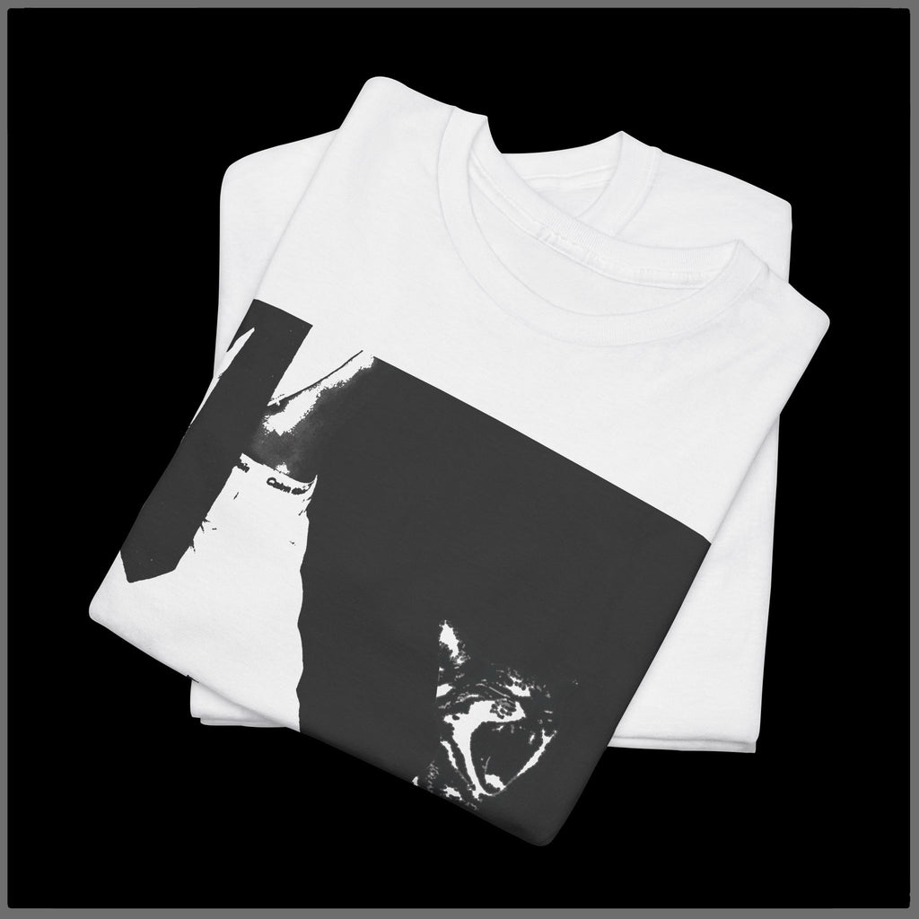 Graphic Tee — Black & White Cat with Sneakers Art Print