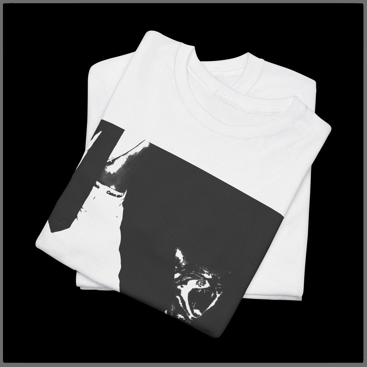 Graphic Tee — Black & White Cat with Sneakers Art Print