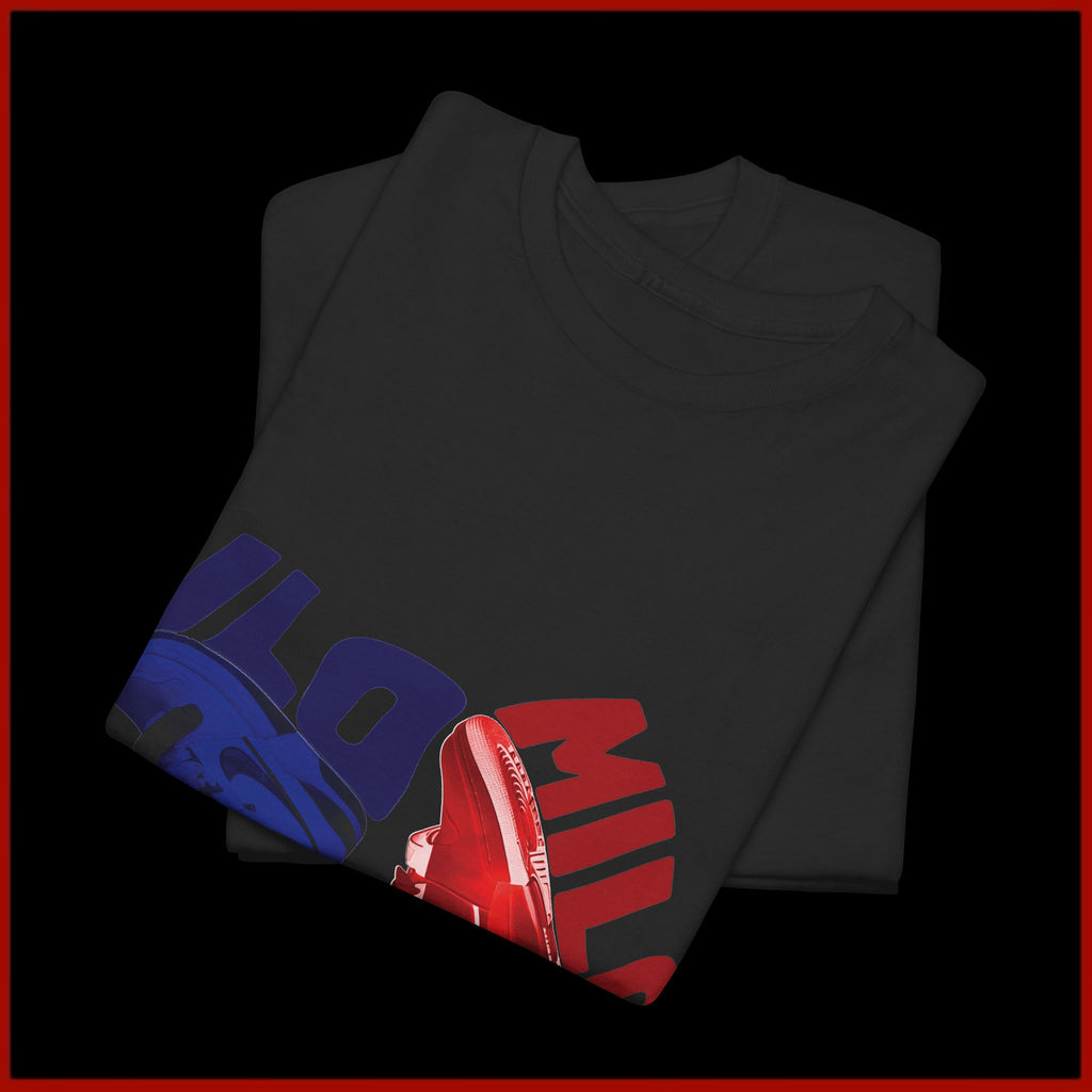 Sneaker Flip T‑Shirt — Retro Red & Blue Kicks Graphic Tee