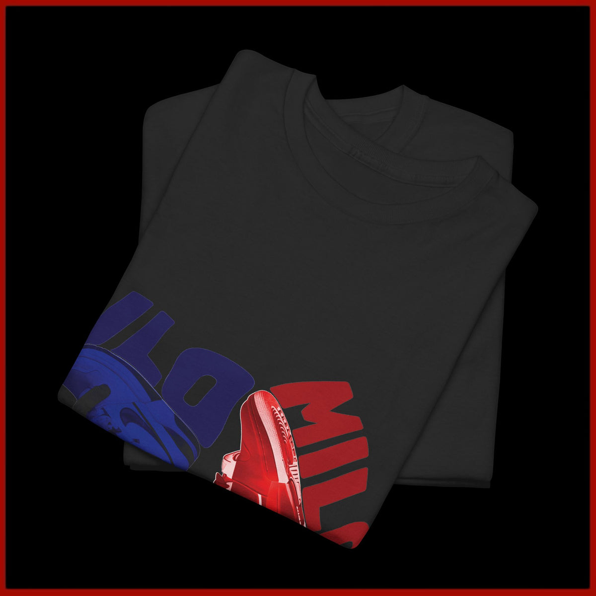 Sneaker Flip T‑Shirt — Retro Red & Blue Kicks Graphic Tee