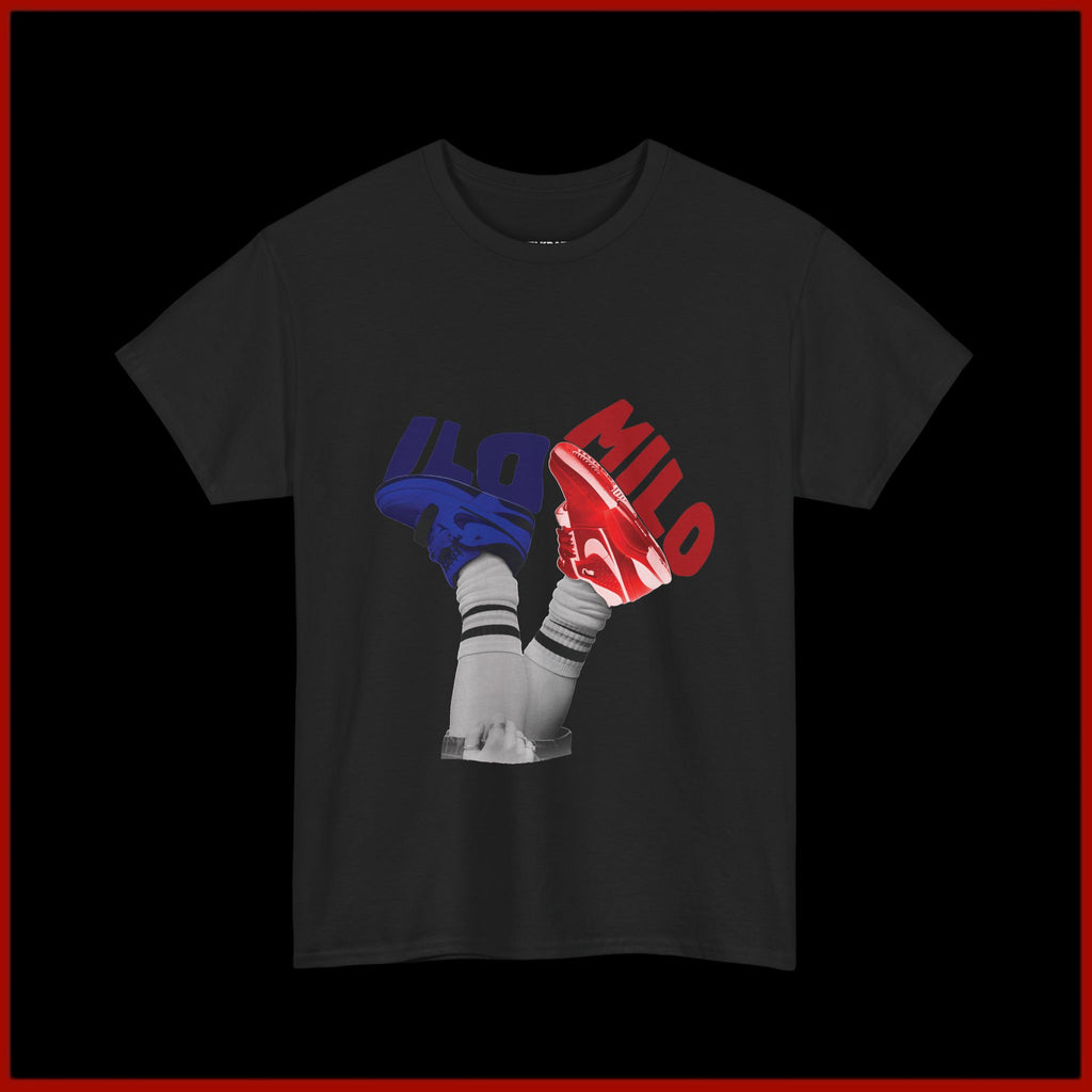 Sneaker Flip T‑Shirt — Retro Red & Blue Kicks Graphic Tee