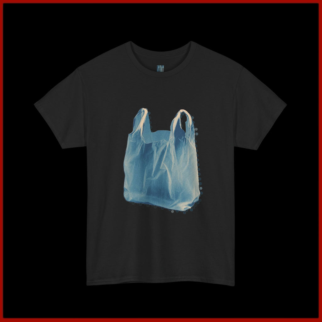 Plastic Bag Art Tee — Blue Floating Grocery Bag Graphic T‑Shirt