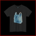 Plastic Bag Art Tee — Blue Floating Grocery Bag Graphic T‑Shirt