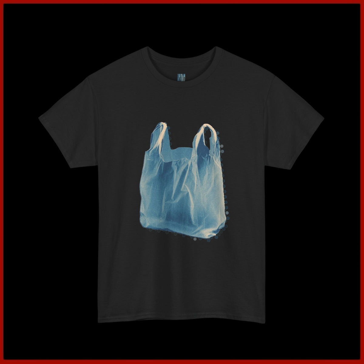 Plastic Bag Art Tee — Blue Floating Grocery Bag Graphic T‑Shirt