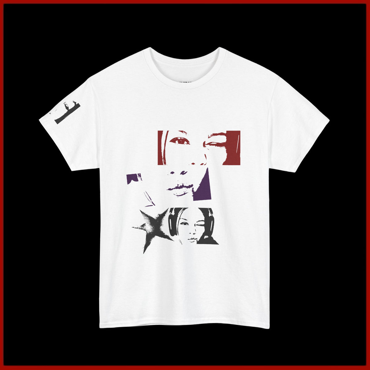 Pop Art Face Graphic Tee — Retro Collage Women's Portrait T‑Shirt