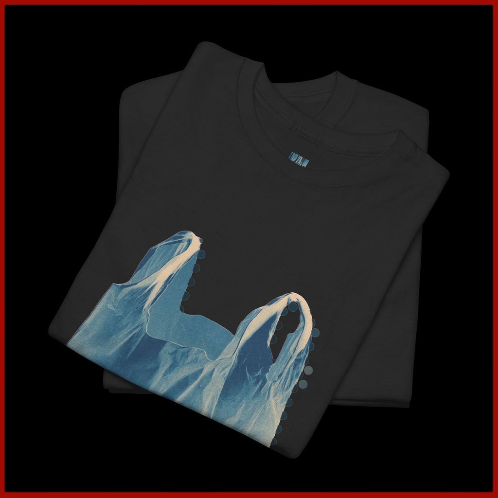 Plastic Bag Art Tee — Blue Floating Grocery Bag Graphic T‑Shirt