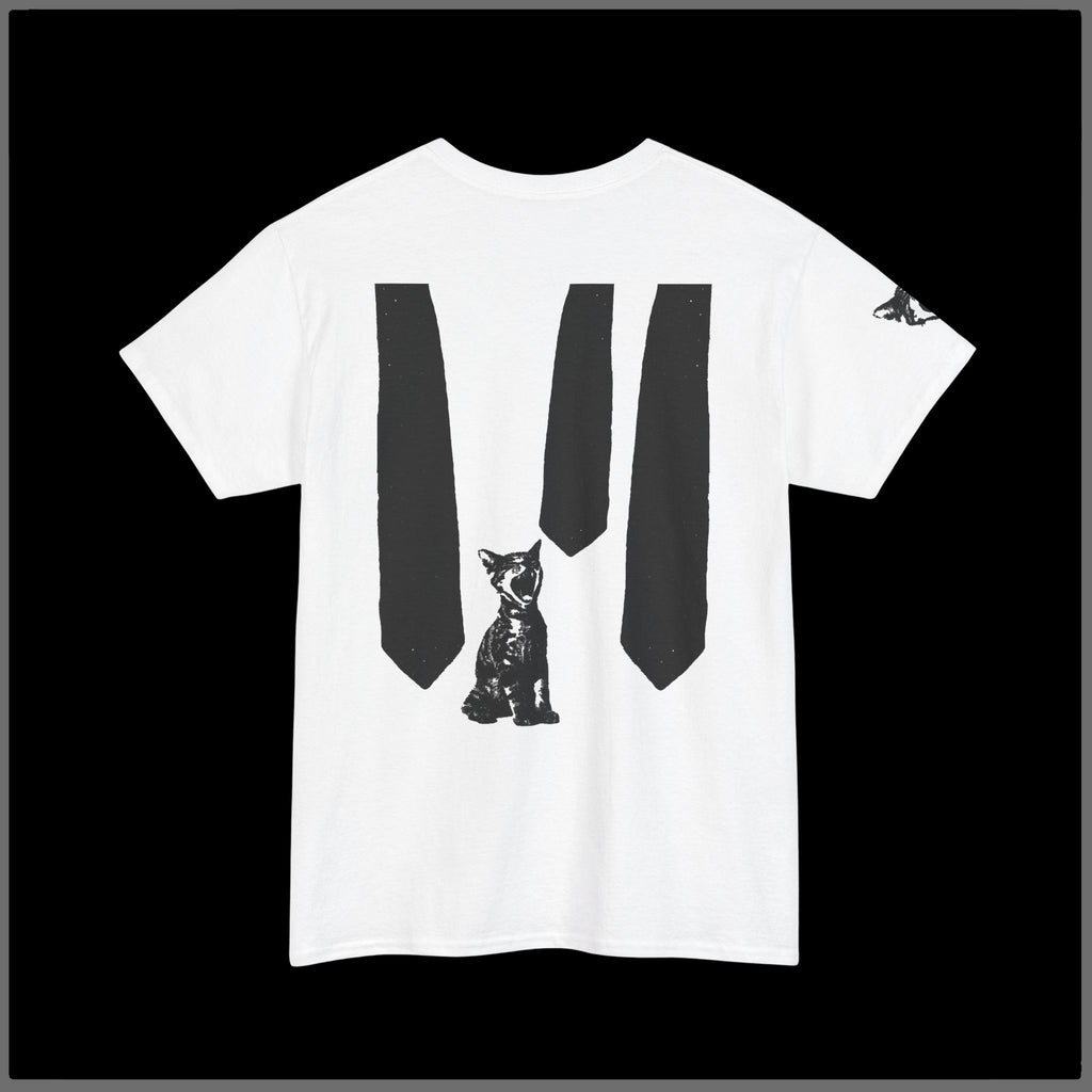 Graphic Tee — Black & White Cat with Sneakers Art Print